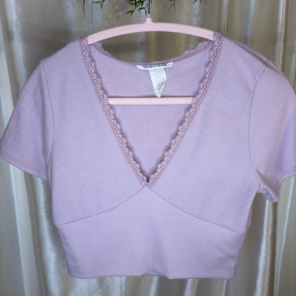 Caution To The Wind Lavender Lace Crop Top, Large